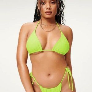 NWT Good American Matte Tiny Ties Triangle Bikini Top Electric Lime Small